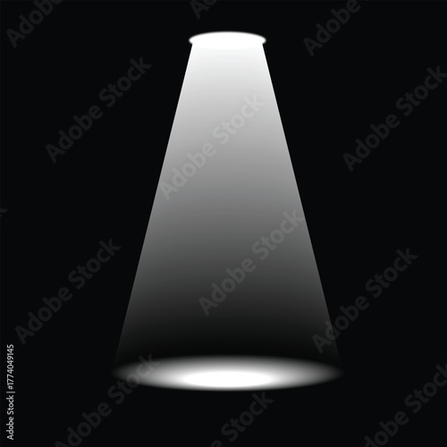 Black background spotlight illuminates a glowing light bulb concept design within a dark prism shape