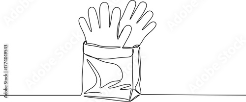 Outline of hands in a transparent bag with a line vector design  
