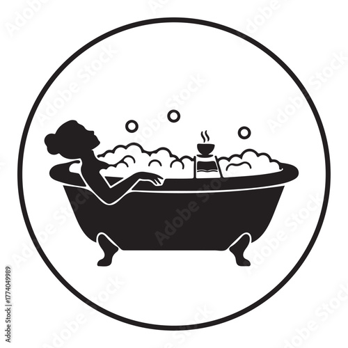 Relaxing Bubble Bath Silhouette Icon | Self-Care & Home Spa Wellness Vector