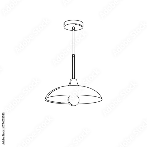 Minimal line drawing of a hanging ceiling light fixture, ideal for interior, home, or lighting themes