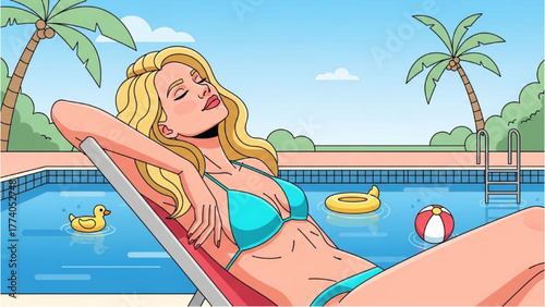 Confident Woman in Swimsuit Amplifying Message with Megaphone for Summer Promotion