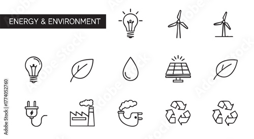 Energy and environment concept with lightbulb leaf plug and factory outline