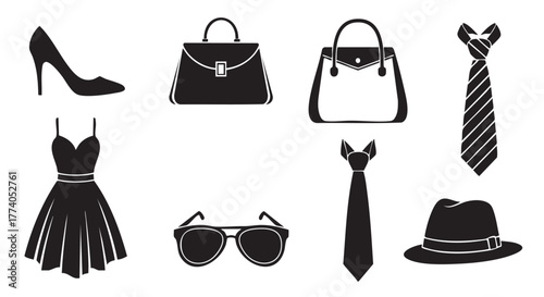 Fashion Accessories Collection Featuring Dress Handbag High Heel and Sunglasses Vector