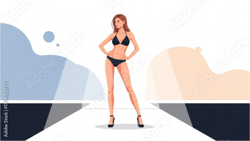 Fashion Model Posing Confidently on a Runway in a Bikini