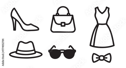 Fashion icons style symbol outline on white background vector design