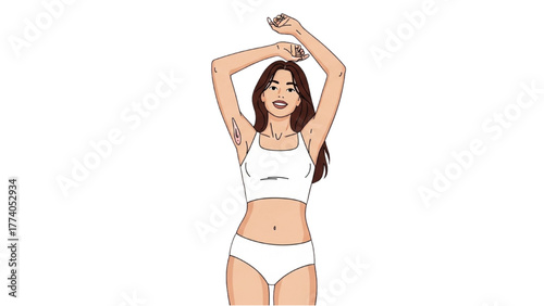 Illustration of a Woman in a Bikini with Braids on White Background