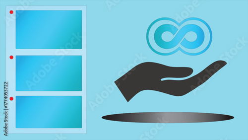 Hand Holding Infinity Symbol Icon on Blue Background - Vector Illustration