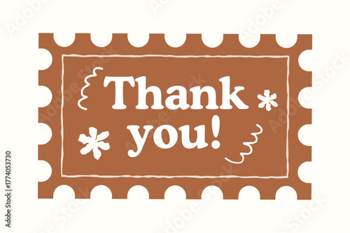 Thank you message stamp cute brown design
