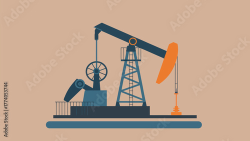 Minimalist Oil Pump jack Rig on Neutral Background - Vector Illustration
