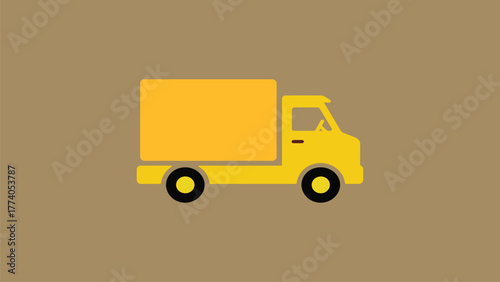 Yellow Delivery Truck or Cargo Van Icon on Brown Background - Vector Illustration