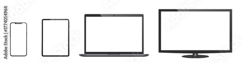 Realistic smartphone, tablet, laptop and TV illustration. Electronic gadget set. Vector EPS 10