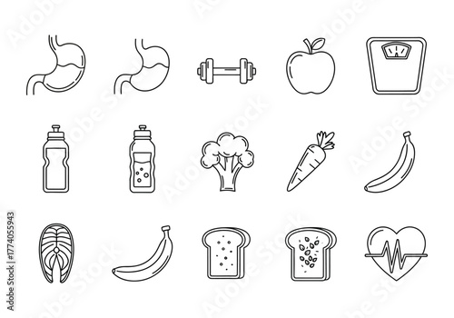 Health and Fitness Line Icon Set.