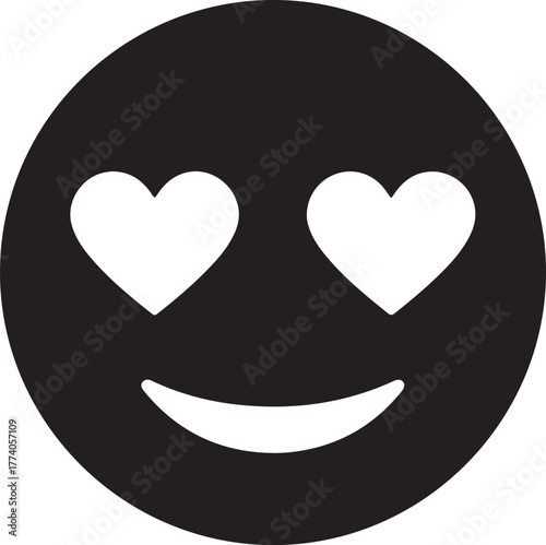 Black emoji face with heart eyes and smiling mouth expressing love and happiness