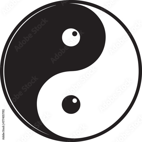 Classic yin yang symbol in black and white representing balance and harmony in a clean vector illustration