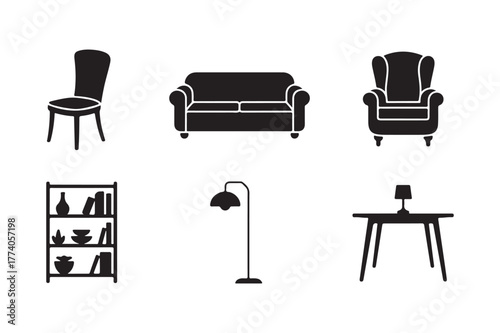 Collection of black silhouette furniture and decor items