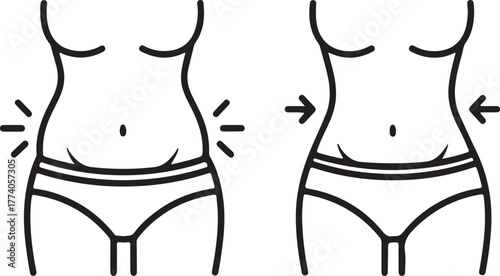 Side by side female body illustration showing weight loss and fat reduction progress