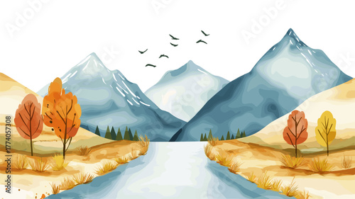 Carretera Austral. Carretera Austral hand drawn watercolor illustration