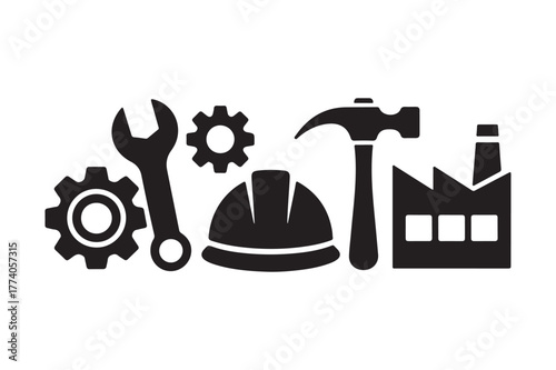 Industrial icons representing construction manufacturing and labor