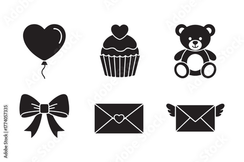 Cute black icons for valentine s day and celebrations