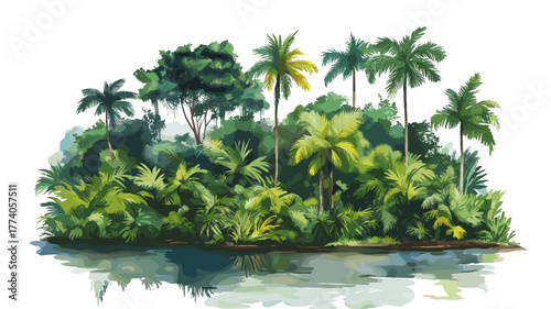 Iwokrama Rainforest. Iwokrama Rainforest hand drawn watercolor illustration