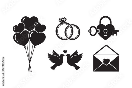 Romantic symbols of love and marriage collection