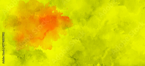 Watercolor paper background. Watercolor paint background design with colorful orange pink borders and bright center. Abstract Painted Illustration