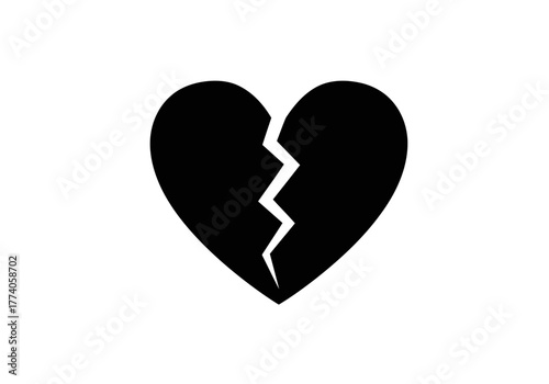 Isolated graphic of a fractured heart shape with a visible crack on a light surface design element
