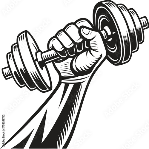 Hand holding a dumbbell isolated on white background