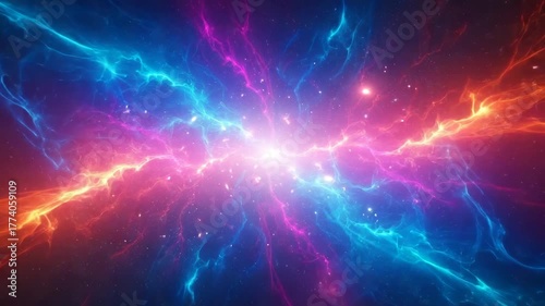 Vibrant abstract deep space nebula flow expanding energy light source cosmic plasma lightning dynamic background