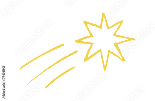 Chalky yellow crayon star drawing. Whimsical pencil-like texture gives cozy handmade vibes, great for winter and holiday illustrations.