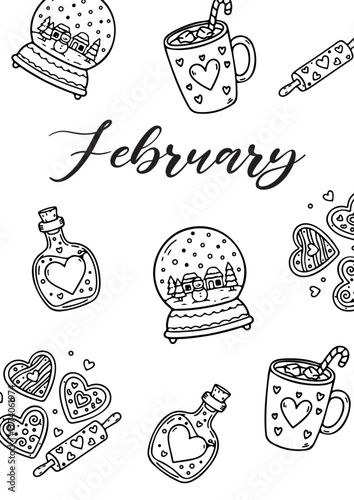 Wallpaper Mural february month cover page Bullet Journal Printable Planner Page Template, Vector Illustration, A4 and A5 Sizes, Hand Drawn Doodle Style. Planner pages bullet journal A5 A4 format. Torontodigital.ca