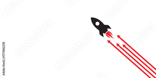 Black and White Minimalist Rocket Icon.