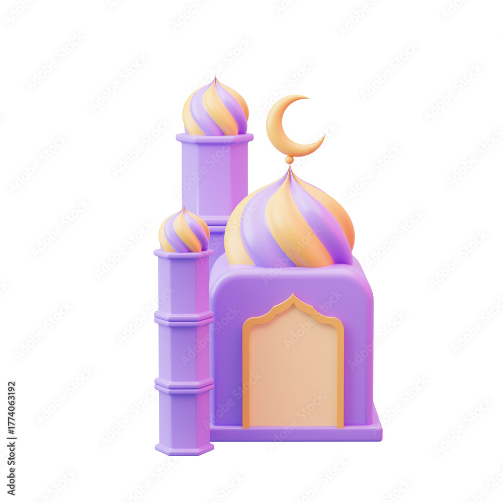 Fototapeta premium 3D Render of Pastel Mosque with Crescent