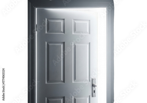 Mysterious open door casting light into darkness symbolizing opportunity unknown futures transparent background