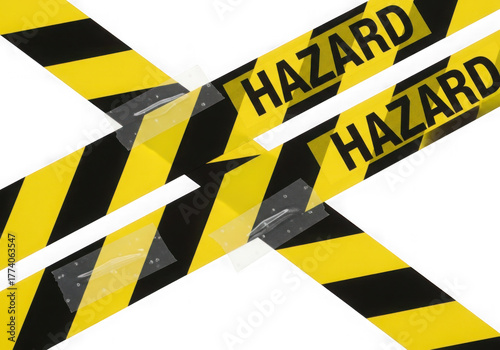 Black and yellow hazard tape warning symbol for danger and safety alert transparent background