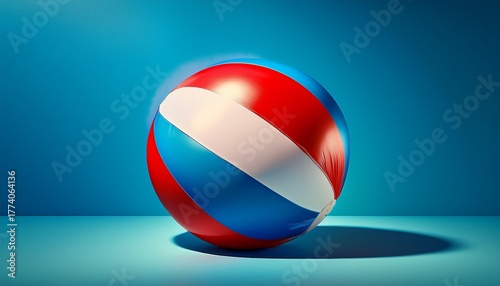 a colorful beach ball sits on a blue background the ball is red white and blue and it is slightly deflated it is sitting at a slight angle Free Download a colorful beach ball sits on a blue background the ball is red white and blue and it is slightly deflated it is sitting at a slight angle - GFXLoad