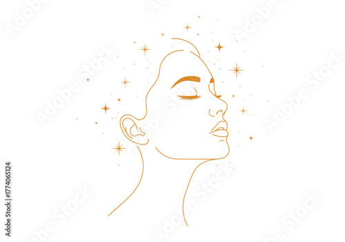 Beauty Woman Face Line Art Illustration.