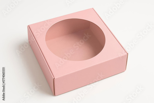 Empty Pink Cardboard Donut Pastry Box with Window Cutout