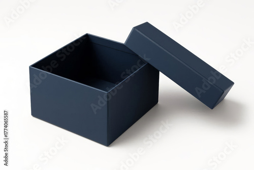 Luxury Navy Blue Gift Box with Lid Isolated on White