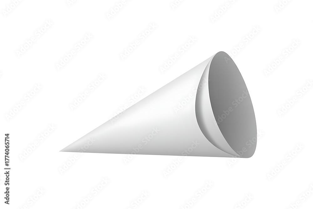 Fototapeta premium A simple white paper cone, isolated on white background, suitable for various design applications