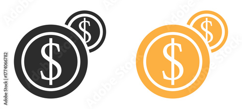 Coins representing finances and wealth, ideal for investments or business concepts, available in black and gold tones, symbol of money and prosperity