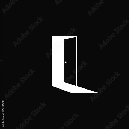 Open Door Vector Illustration – Symbol of New Beginnings, Hope and Opportunity for New Year, Minimalist Black and White Silhouette Design Representing Future Possibilities and Fresh Starts