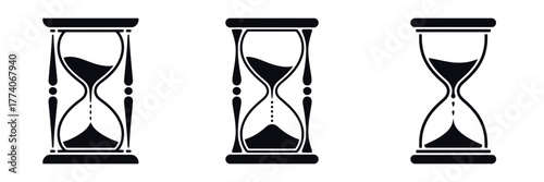 Hourglass Vector Illustration Set – Sand Timer Silhouette for New Year Countdown, Time Concept, Passing Year, Deadline, Patience, Symbol of Change and Fresh Start in Minimalist Design