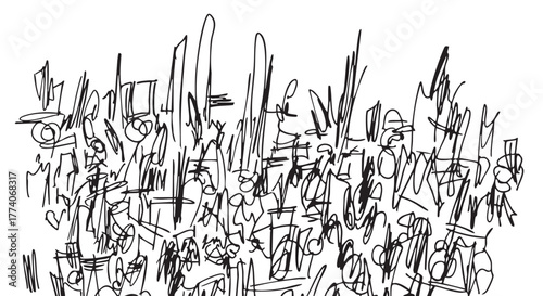 Abstract Black and White Scribble Drawing Representing Chaos and Urban Sprawl
