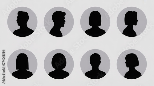 Set of diverse people profile icons simple black silhouette vector avatars isolated on white background for user interface design