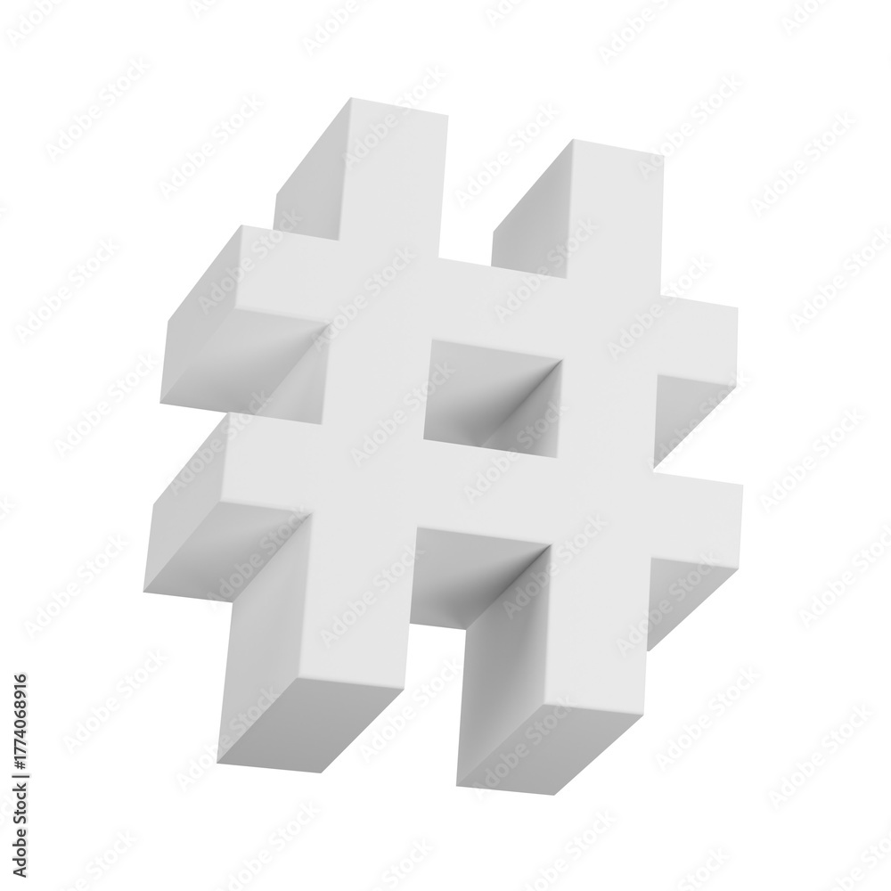 Obraz premium 3D White hashtag symbol icon, 3D Illustration. Mockup template. 3D Rendering