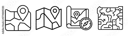 Find your way travel maps location pin compass navigation route destination outline icons vector