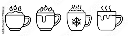 Hot chocolate cocoa coffee mugs vector illustration design for winter holiday season drinks