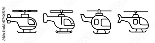 Helicopter outline drawing vector illustration set for aviation transportation design concept