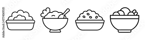 Ice cream dessert bowls vector illustration set delicious sweet treat sundae graphic design element